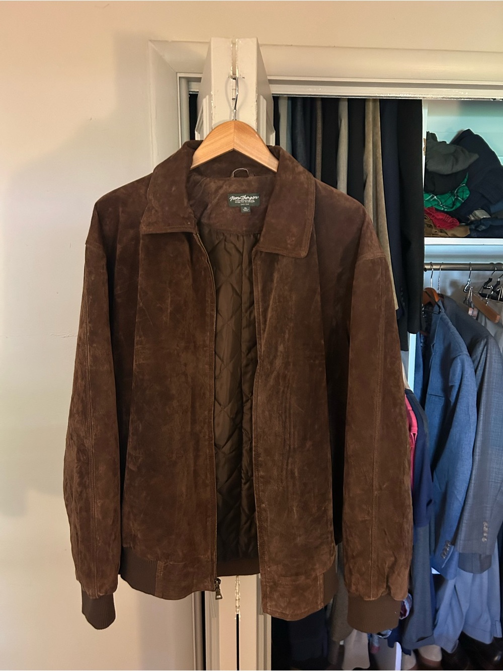Norm Thompson Brown Suede Quilted-Lined Full Zip Jacket